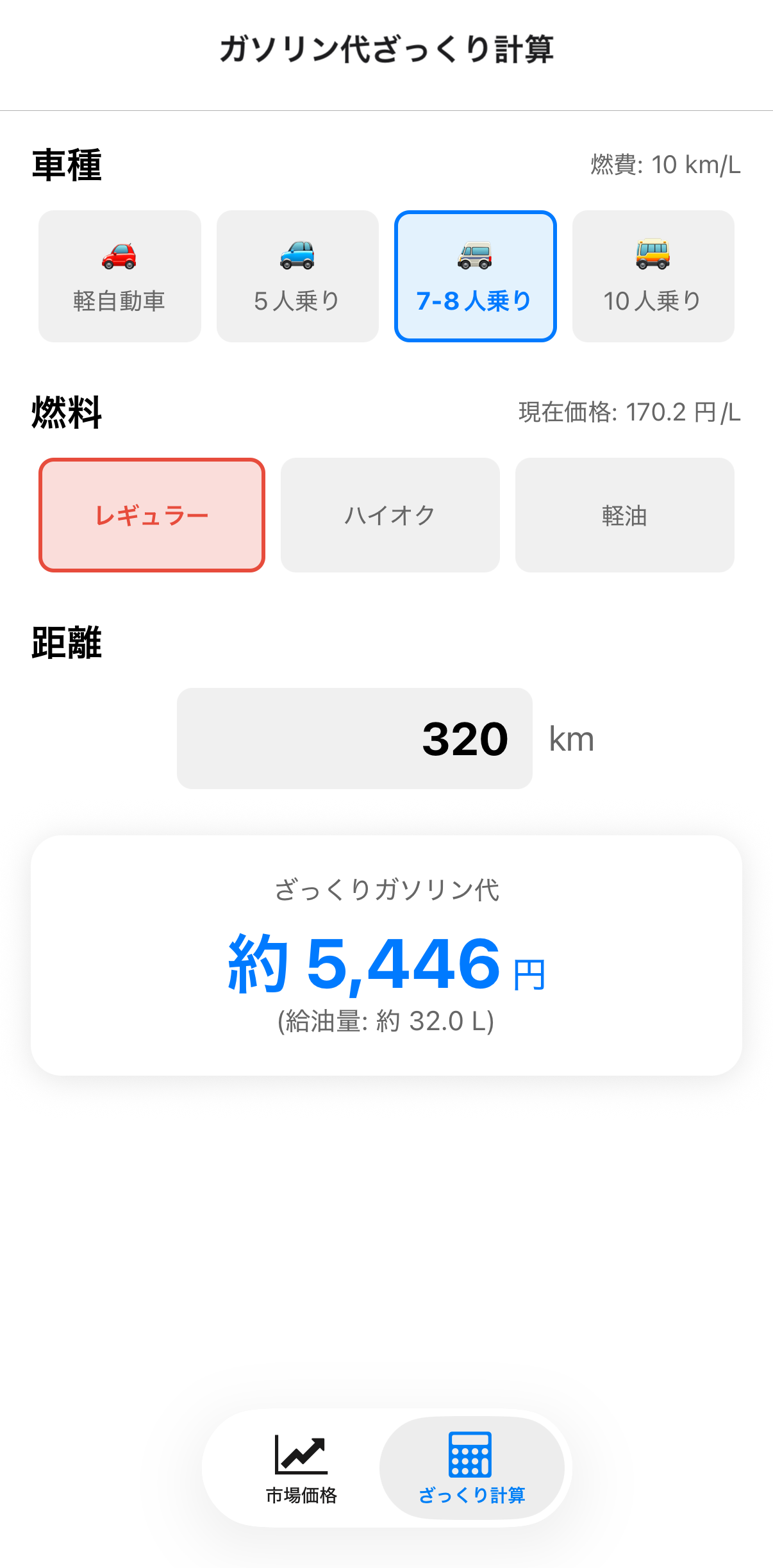 ざっくり計算画面